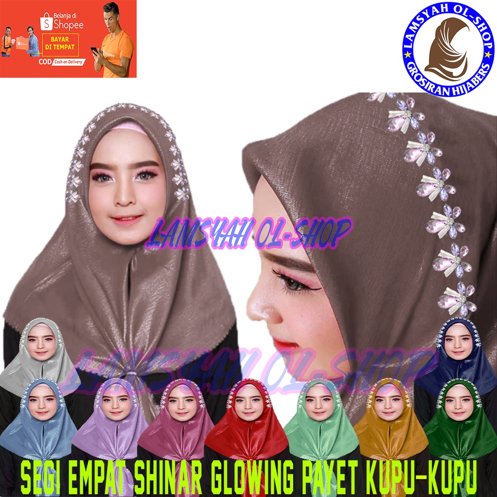 Hijab Segi Empat Shinar Glowing Payet Kupu-Kupu IMPORT / Kerudung Segi Empat Shinar Glowing Payet Ku