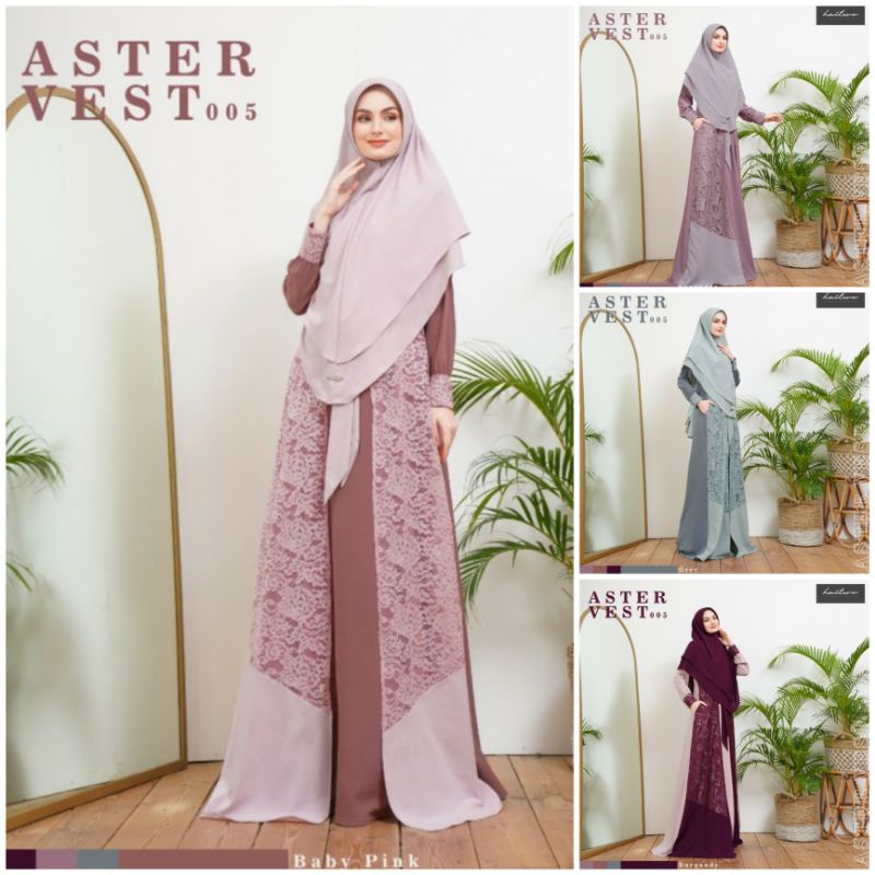 HAITWO New 2021 Gamis Syari Set Hijab ASTER VEST 005 -Baby Pink |Burgundy |Grey |Lavender #Promo#COD