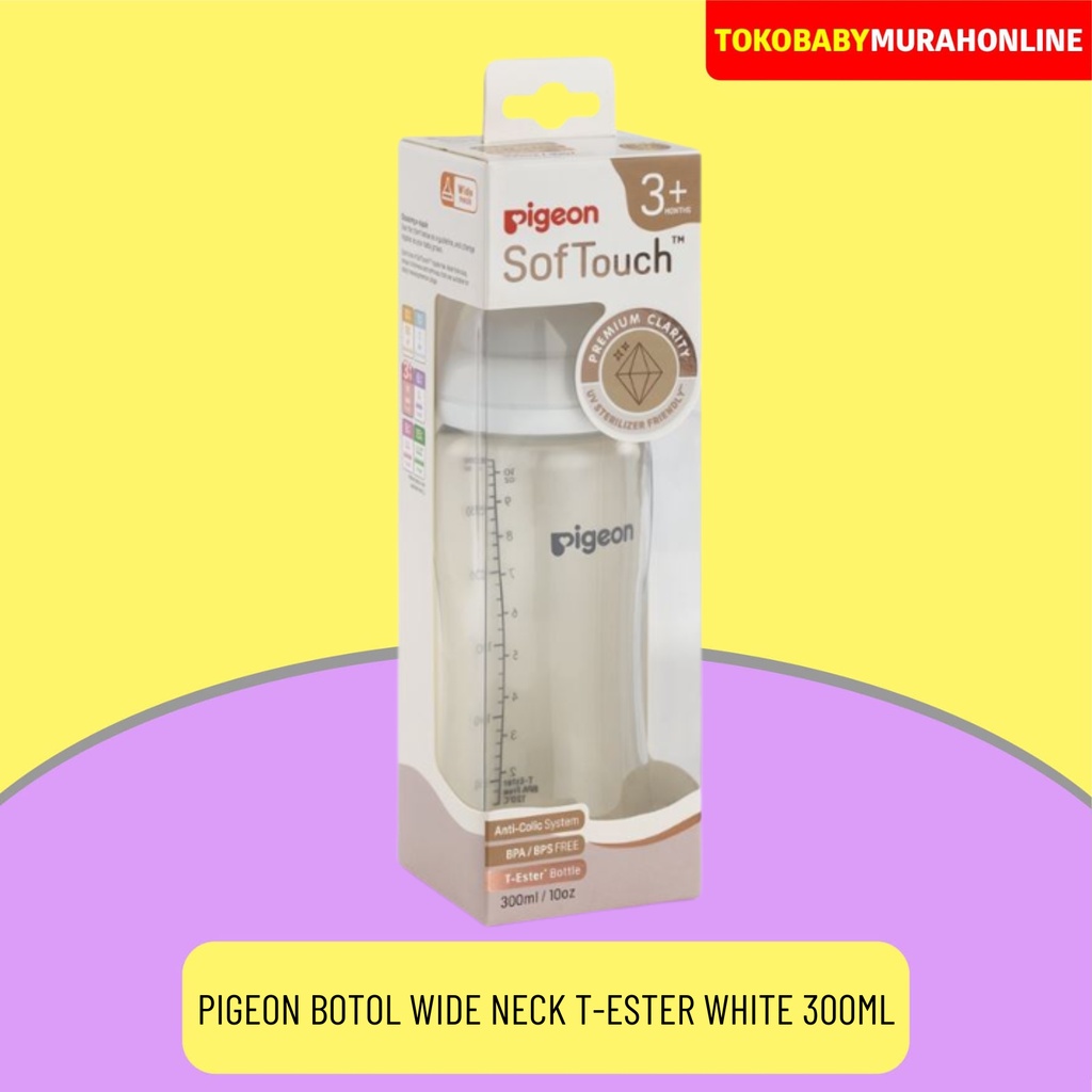 PIGEON BOTOL T-ESTER WIDE NECK 300ML WHITE W/ P-PLUS NIPPLE PR010856 / BOTOL SUSU