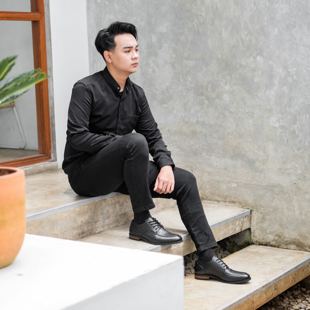 Seffield Black | Sepatu Kulit Asli Hitam Pria Casual Kerja Cowok Kantor Pantofel | Lvnatica x FORIND