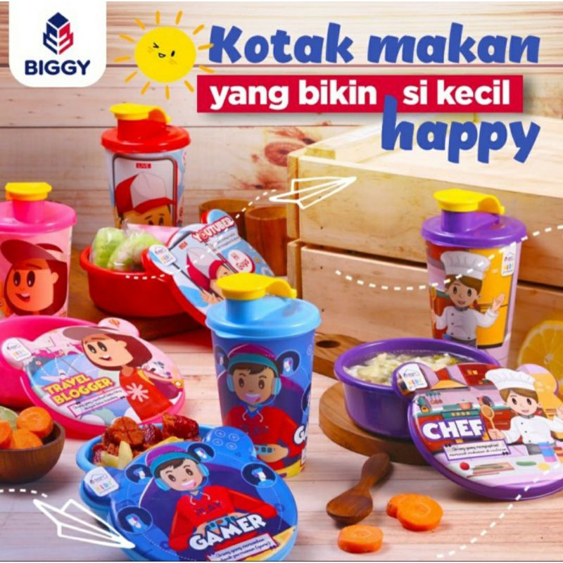 Tempat Bekal Makanan Biggy Catania Set Botol Air Minum + Mangkok Tutup