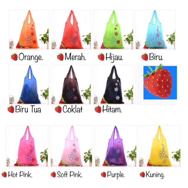 SBRU044 Tas Kantong Belanja Strawberry Ulang Pakai Shoping Bag Reusable / Waduh Sayur Cuci Ulang