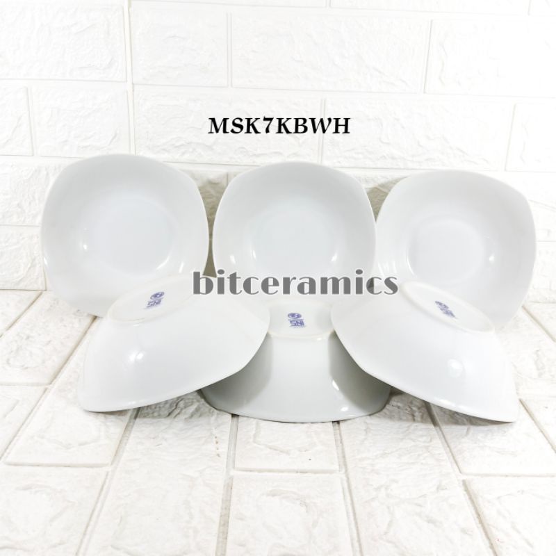 Mangkok Keramik Persegi 7Inch (6PCS) Motif Polos Bitceramics / Mangkok Makan Keramik / MSK7KB-WH