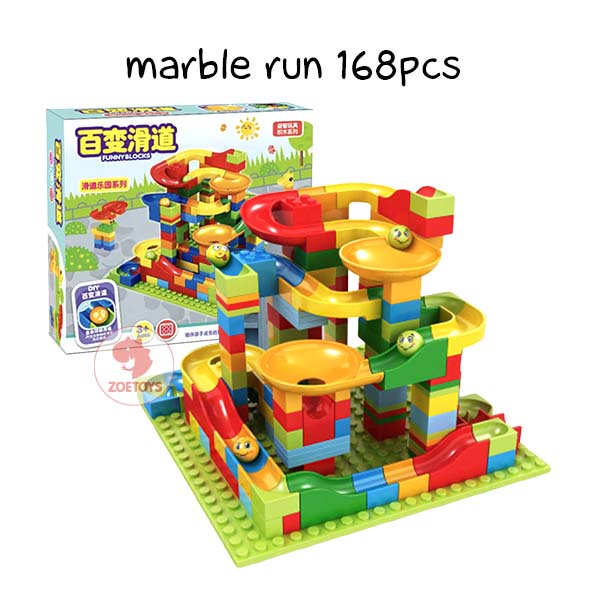 Zoetoys Marble Run 168pcs Marble Race | Duplo Balok Susun Track Slide Ball Race Run Building Brick Maze Block | Mainan Edukasi Anak Bukan Lego