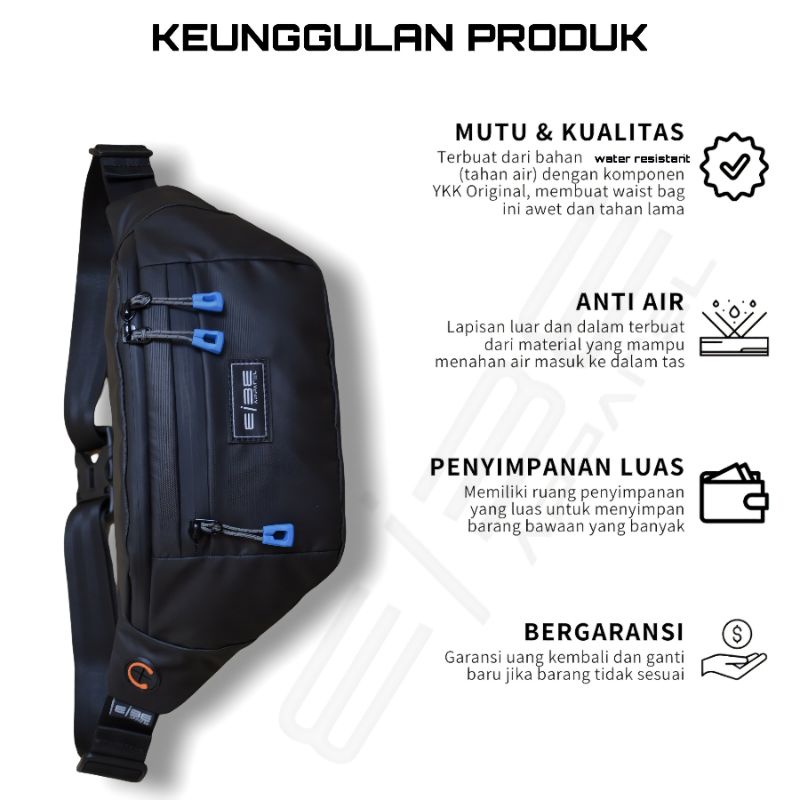 Eibe - Zenix Waistbag Slingbag Waterproof Tas Pinggang Selempang Anti Air Pria Wanita Cowok Keren