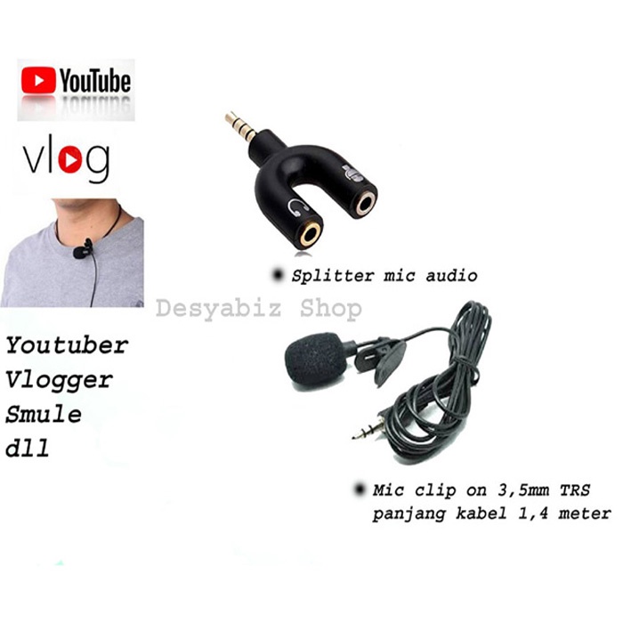 Splitter Audio + Mic Clip On Eksternal Untuk HP dan Laptop