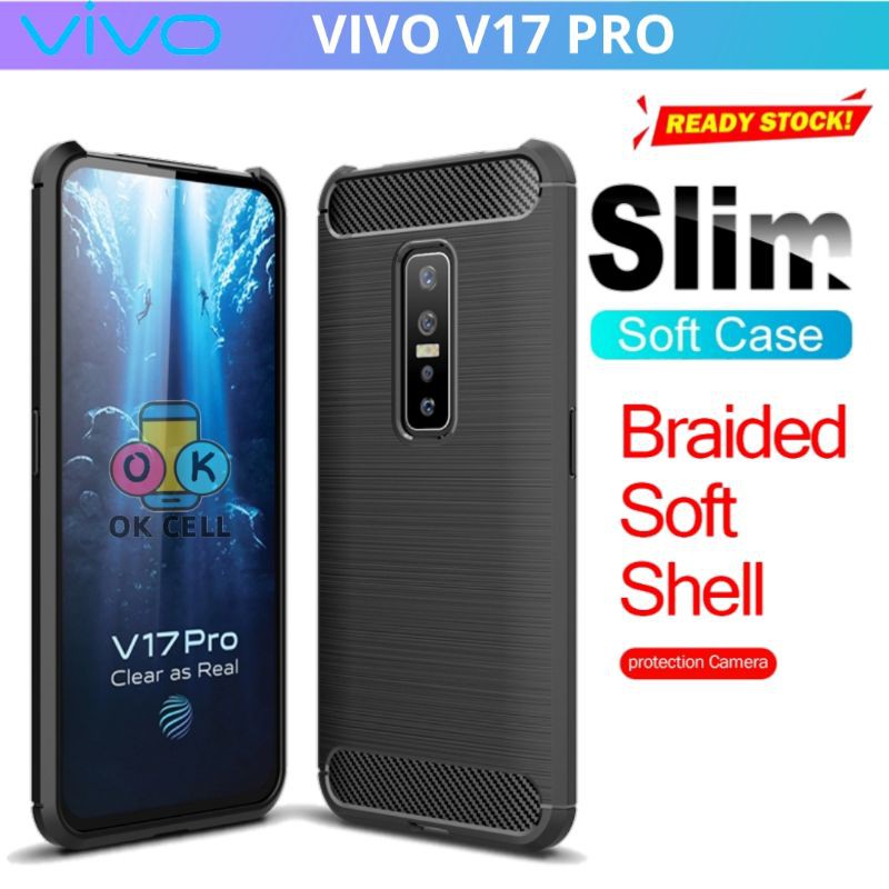 Softcase Carbon Slim Fit Shield Hitam Vivo V17 Pro -Case Karbon Fiber Vivo V17pro Back Cover Premium