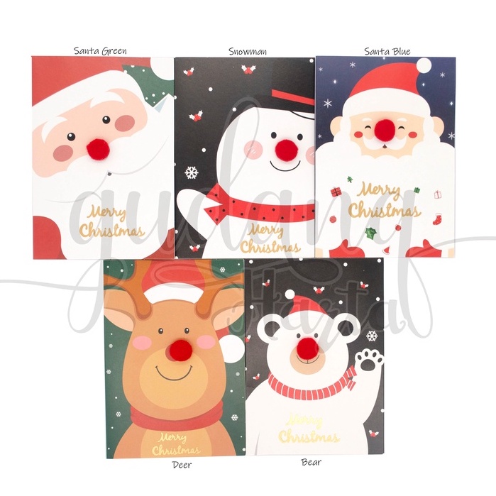 Kartu Ucapan Natal Hidung Merah Kartu Multifungsi Christmas Motif Santa Deer Bear Snowman GH 305401