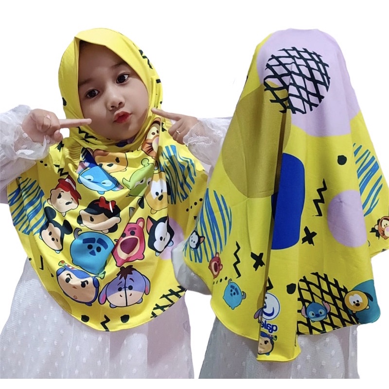 BERGO HIJAB INSTANT MOTIF TSUM2 / HIJAB ANAK INSTANT KARAKTER LUCU / JILBAB ANAK LUCU