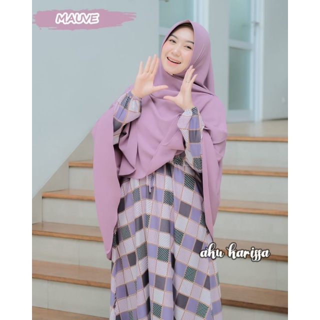 set Gamis syar'i ORI AKU KARISSA gamis + khimar/hijab motif kotak new arrival model kekinian (HARGA 