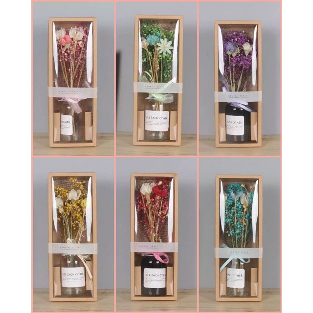 UNIK#FGB Pajangan Bunga Kering + Vas Botol Kaca / Dried Flower Gift Box / Bunga Pajangan Dekorasi
