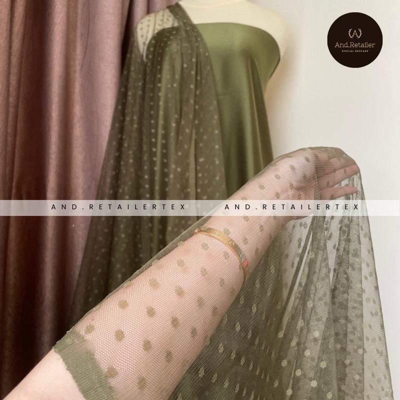 Bahan Kain Tile Tulle Dot Polkadot Dottie warna Hijau Army