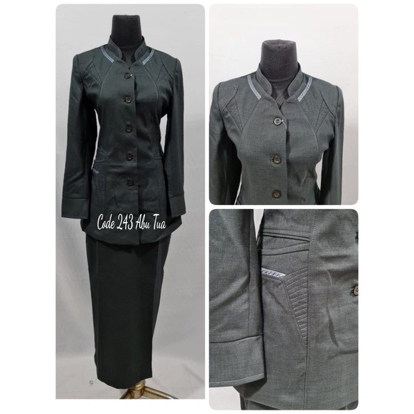 ECLUSIVE BLAZER WANITA ABU TUA KRAH SHANGHAI SETELAN CELANA & ROK SPAN SERAGAM PEMDA PNS GURU