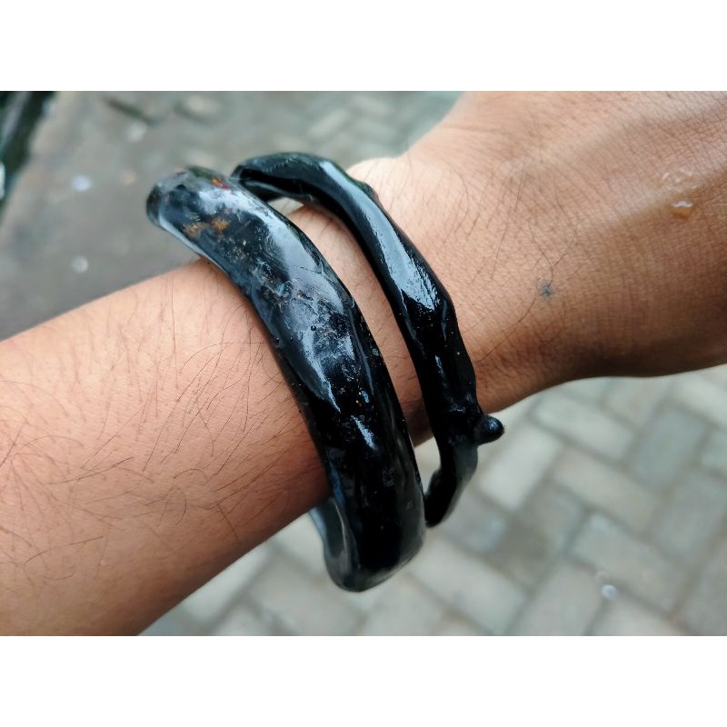 Gelang akar bahar hitam tunggal dua lilit asli