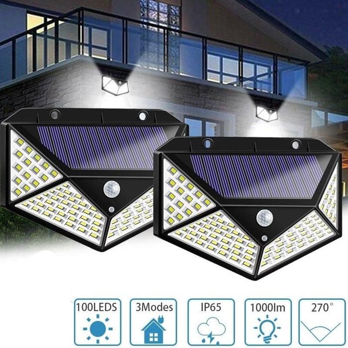 SB Lampu taman Tenaga Surya 100LED Sensor Light LED Solar Lamp / Solar Rembok Tenaga Matahari
