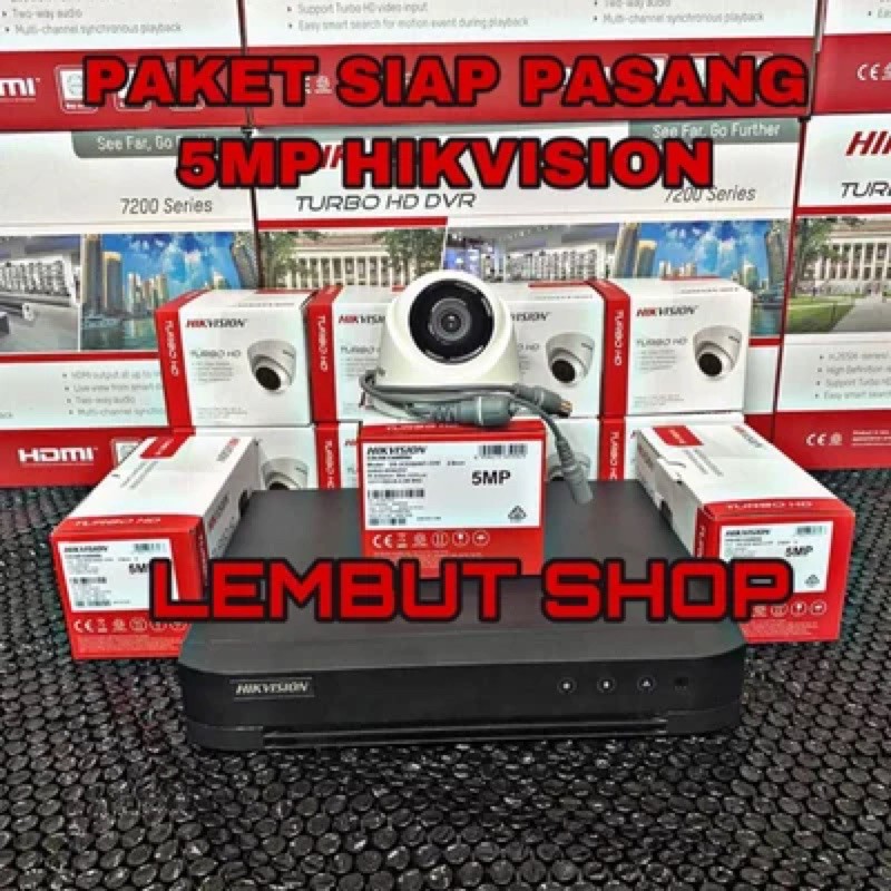 PAKET KAMERA CCTV HIKVISION 5MP 1 CAMERA 4 CH CHANNEL FULL HD KOMPLIT TINGGAL PASANG 4ch
