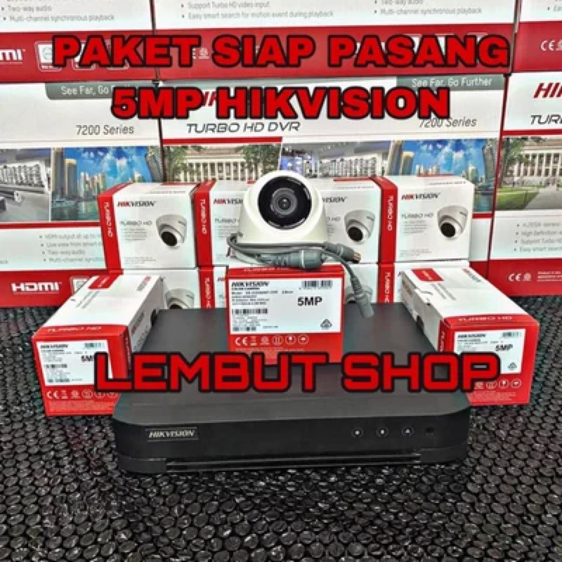 PAKET KAMERA CCTV HIKVISION 5MP 1 CAMERA 4 CH CHANNEL FULL HD KOMPLIT TINGGAL PASANG 4ch
