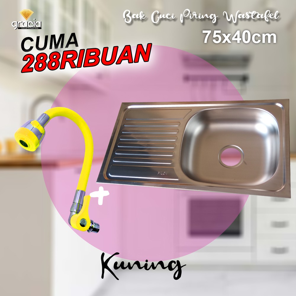 Bak Cuci Piring 75x40x14 cm / Wastafel Tempat Cuci Piring Stainless / Kitchen Sink / Sink bar &amp; Dapur GRATIS AFUR-SELANG-TEMPAT SABUN SUNLIGHT