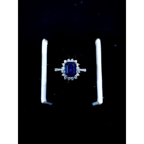 cincin lady day emas putih berlian batu blue safir asli (bening)