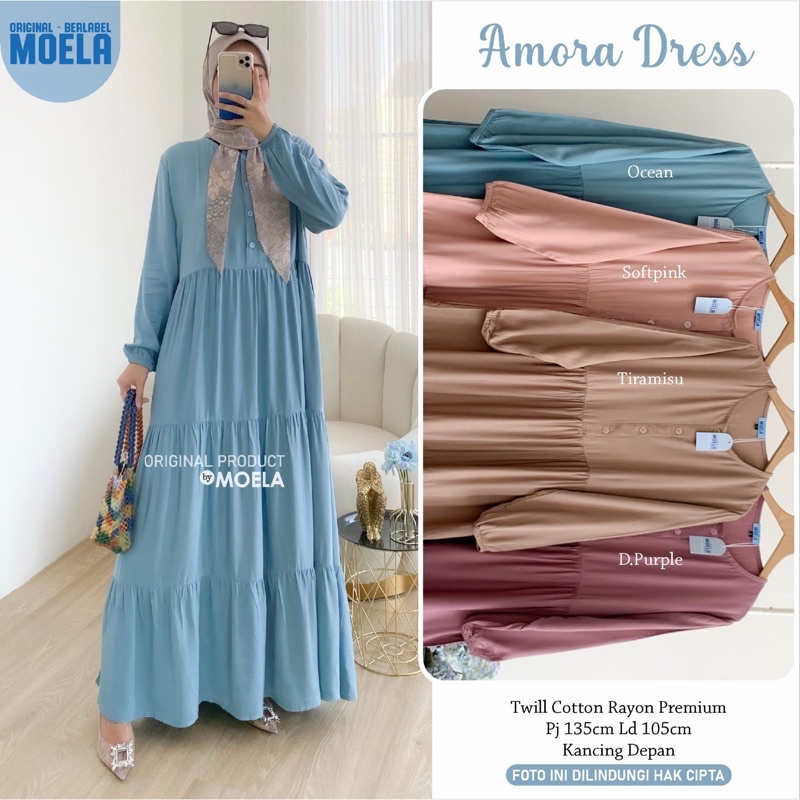 Gamis dress rayon polos Amora/Anse/Celin/Baisa/Biumi/Molin/Ciaji/Jihas/Flate/Tosti/Milly/Tisa/Siuti/Chesa/Fimel/Yapi/Lilci/Balo/Polse/Rensi/Silom/Neta/Rome by Moela berlabel-Amora ocean