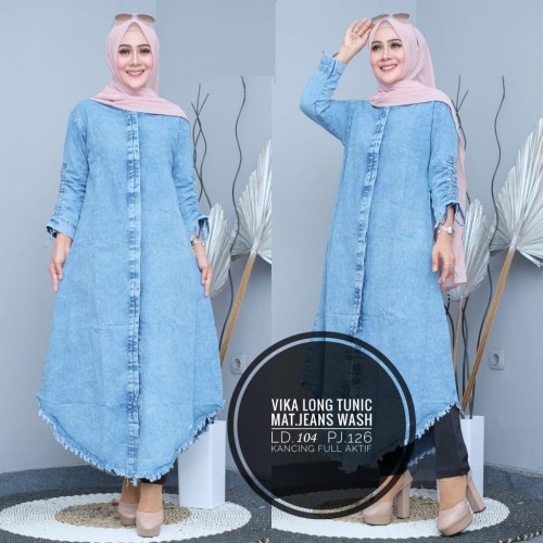 ASEA Jesica Modello Atasan Muslim Tunik Jeans Denim Snow Wanita - Long Tunik Rawis Jeans Original