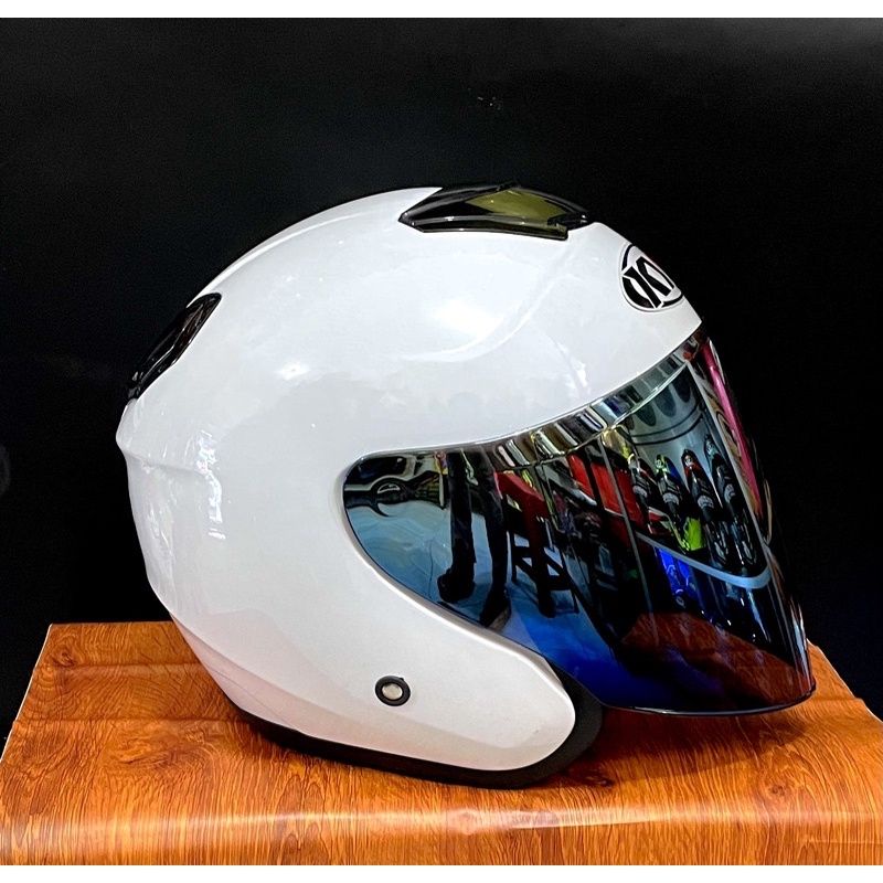 HELM KYT KYOTO MERK DYR PAKET GANTENG  (KYOTO REPLIKA)-Putih kaca silver
