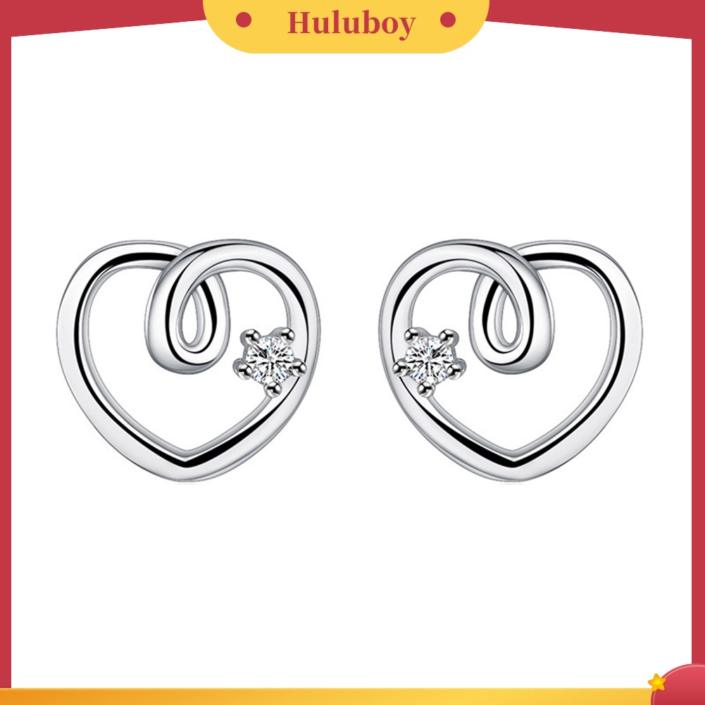 Hu Hu Hu Hu Hu Alat Bantu Pasang Kacamata♡ Anting Stud Berlian Imitasi Bentuk Hati Model Hollow Untuk Wanita