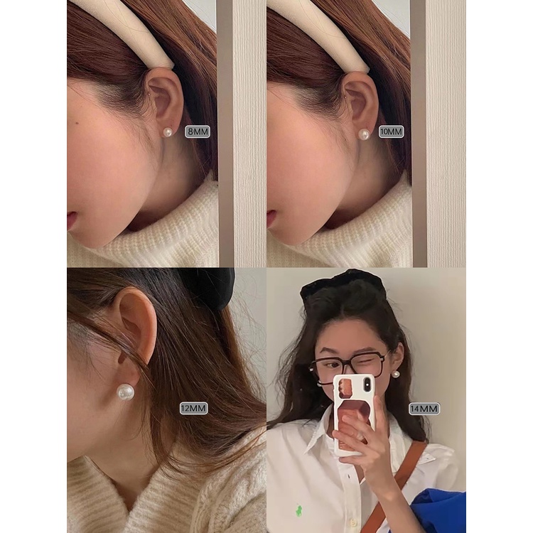 Anting Tusuk Aksen Mutiara Gaya Korea Ukuran 8 / 10 / 12 / 14mm