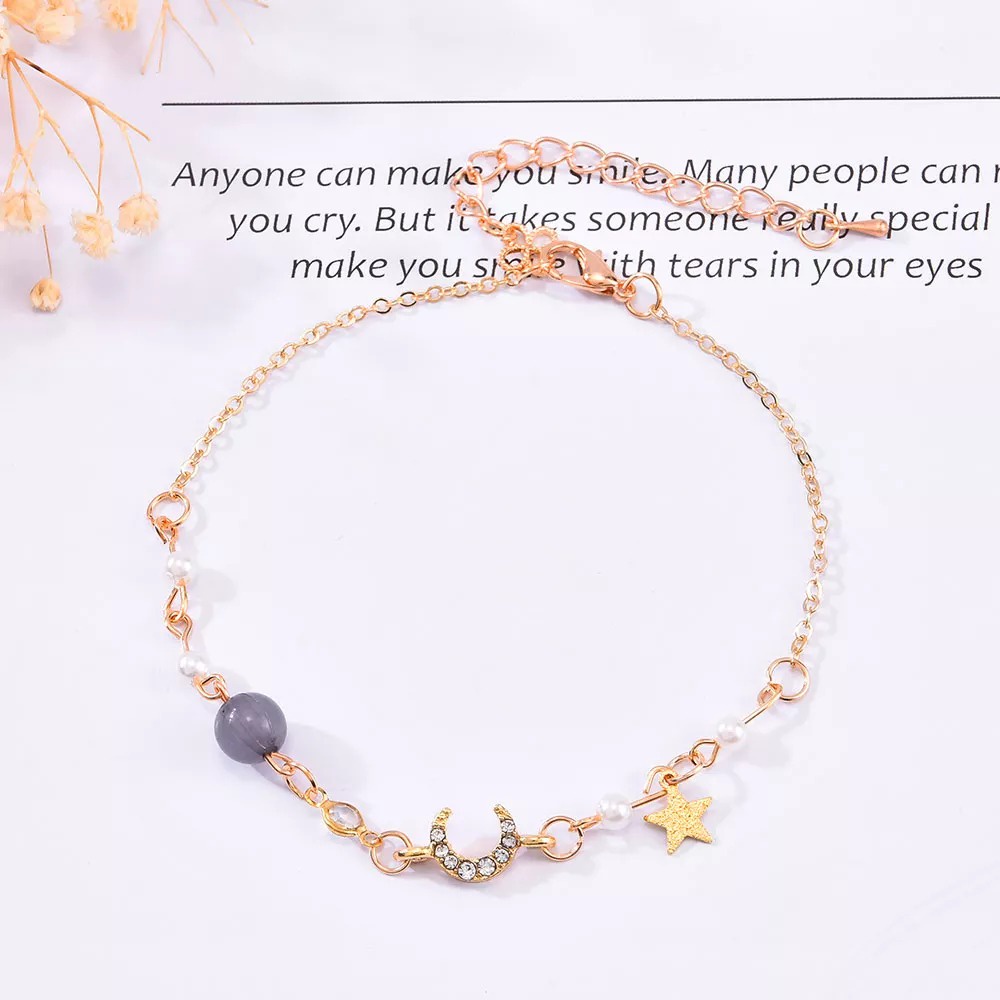 GELANG WANITA HIASAN PEREMPUAN BULAN BINTANG ELEGAN ANTI KARAT STAR MOON CHARM KOREA COUPLE GELANG CEWEK KLASIK SILVER SR03