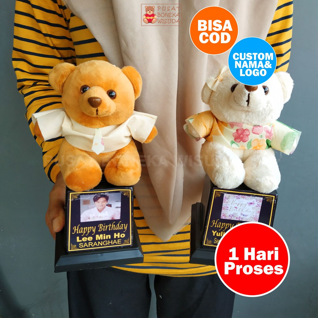 Trophy Happy Birthday Hadiah Ulang Tahun Piala Boneka Mini Kecil Murah Ultah Pacar Cowok Cewek Pasangan Teddy Birthday Gift Pacar Temen Teman