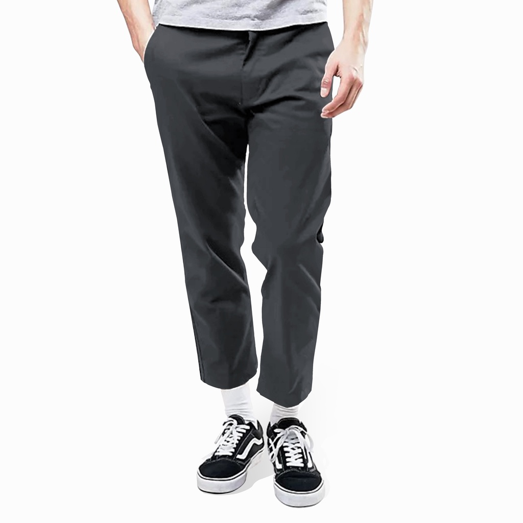 Dritto Ankle Pants - Celana Bahan Formal Kantoran Slim Fit - Abu Tua