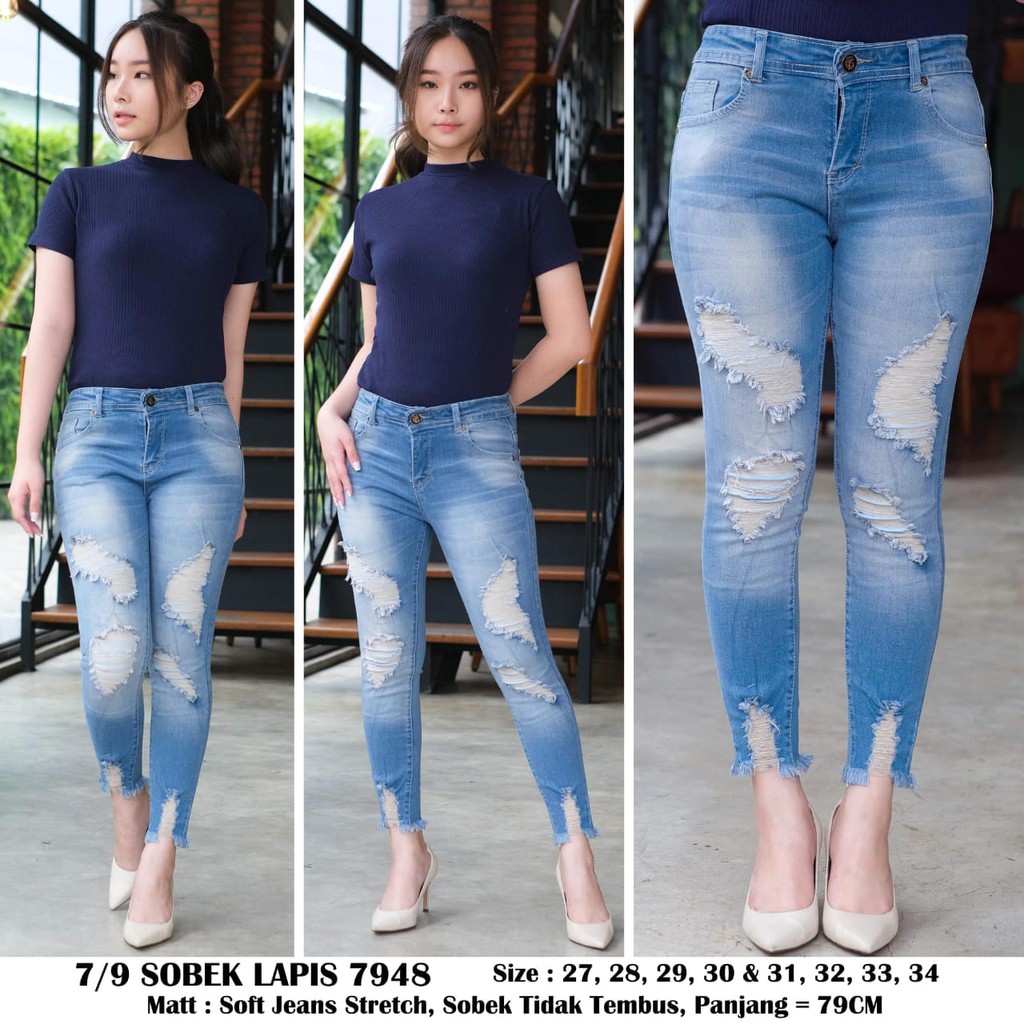 IB 7948 CELANA JEANS WANITA IMPORT 7PER9 SOBEK LAPIS