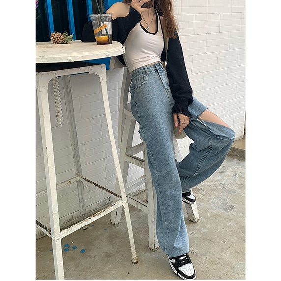 RIPPED HIGHT WAIST JEANS WANITA /KULOT JEANS RIPPED / BERGAYAIMPORT JEANS CEWEK