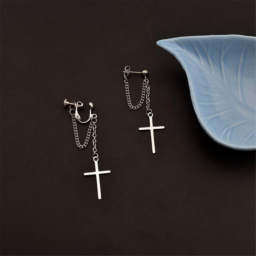 PREVA Cross Chain Earrings Street Personality Handsome No Pierced