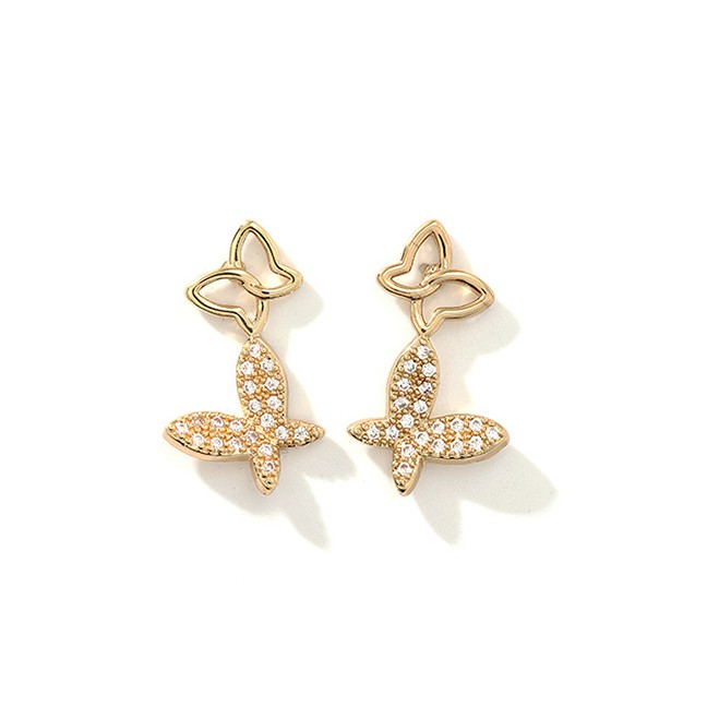 LRC Anting Tusuk Fashion Gold Openwork Butterfly With Zircon Stud Earrings D42238