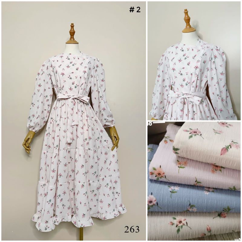 MIDI JADORE BUNGA KANCING SAMPING FREE BELT LEPAS / MIDI BUNGA CRINKLE