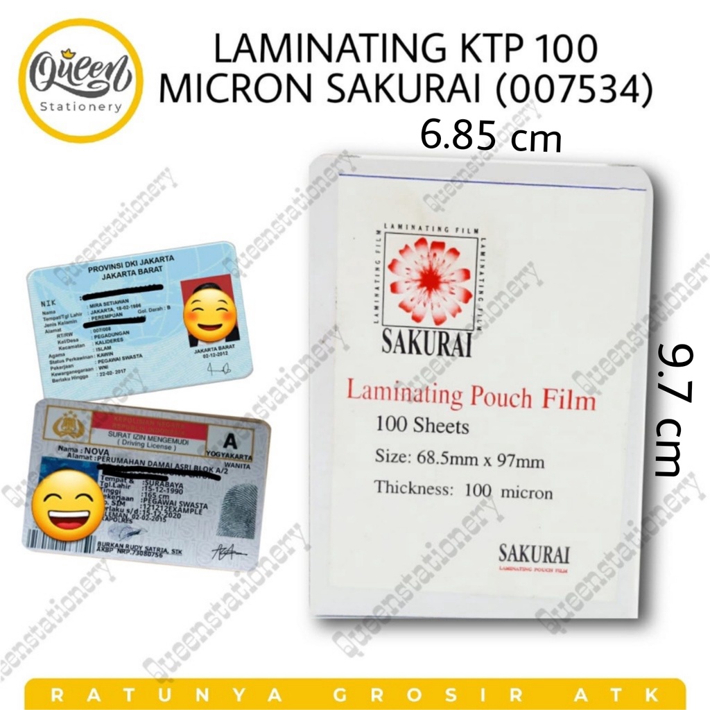 

(1 PAK) LAMINATING KTP 100 MICRON SAKURAI (007534) / LAMINATING KARTU / PLASTIK KTP / PELINDUNG KTP