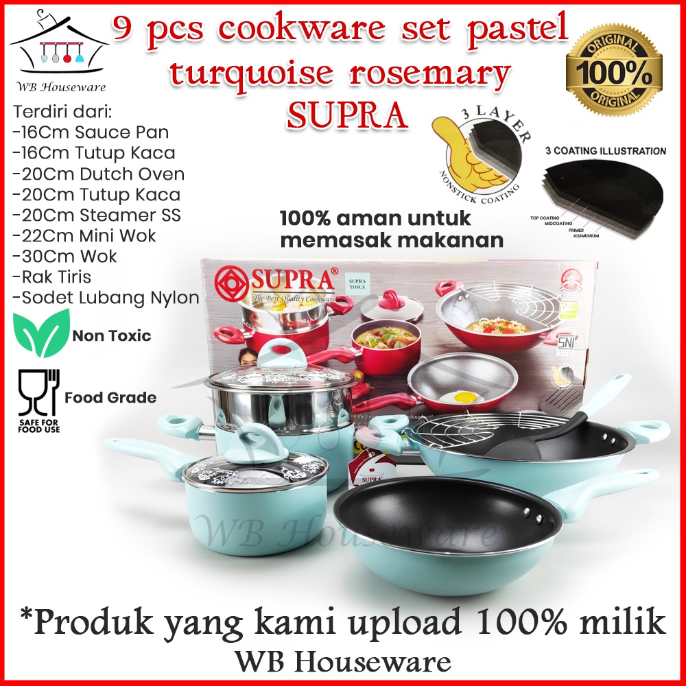 Panci set / Panci Set 9pcs Supra / Cookware set 9 piece Supra Rosemary Turquoise / 100% original
