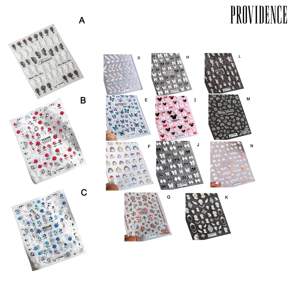 Providence Nail Decals Multiple Shapes Engraved Pattern Ultra Thin Embossed Knitted Effect Nail Adhesive Decals for Beauty