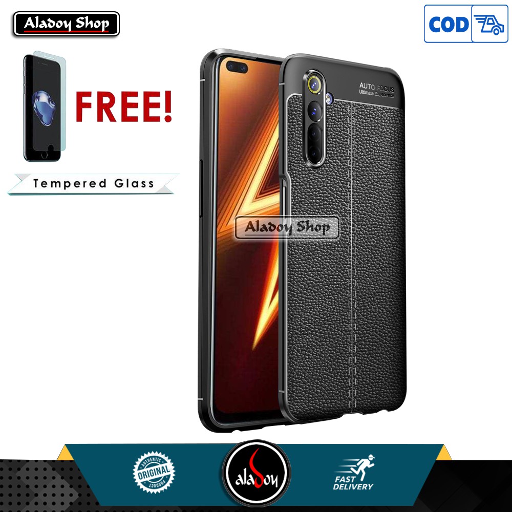 Case Realme 6 Pro Ultra Slim Autofocus Leather Premium Softcase + Tempered Glass Pelindung Layar