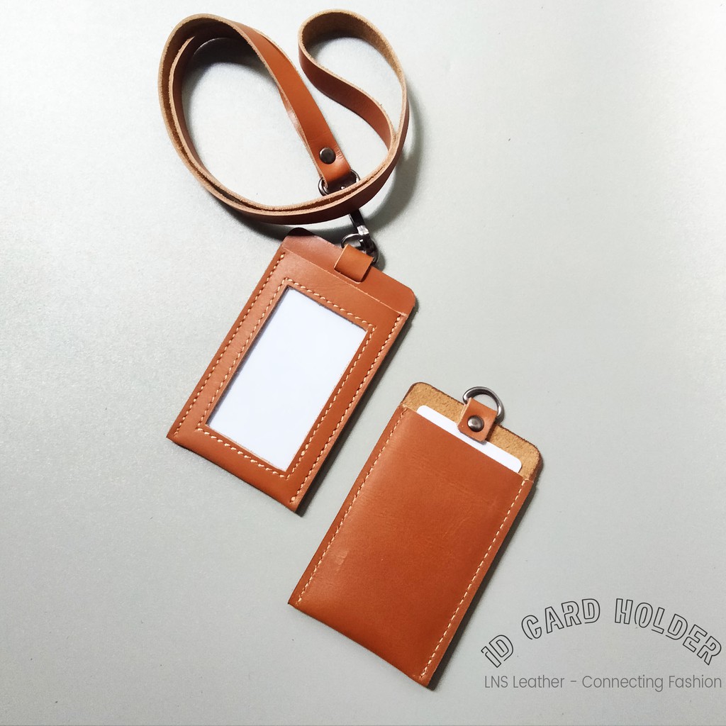 Name tag Kulit Asli ID CARD Holder Lanyard - TAN