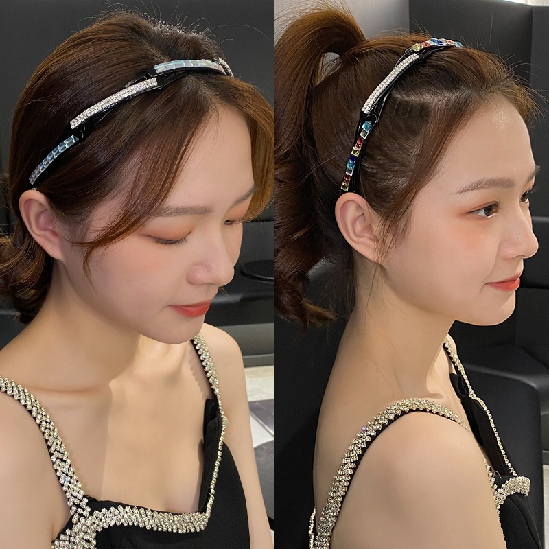 Korean Telescopic Folding Pearl Rhinestone Headband for Women Portable Fashion Face Wash Hairband Girls Hair Accessories