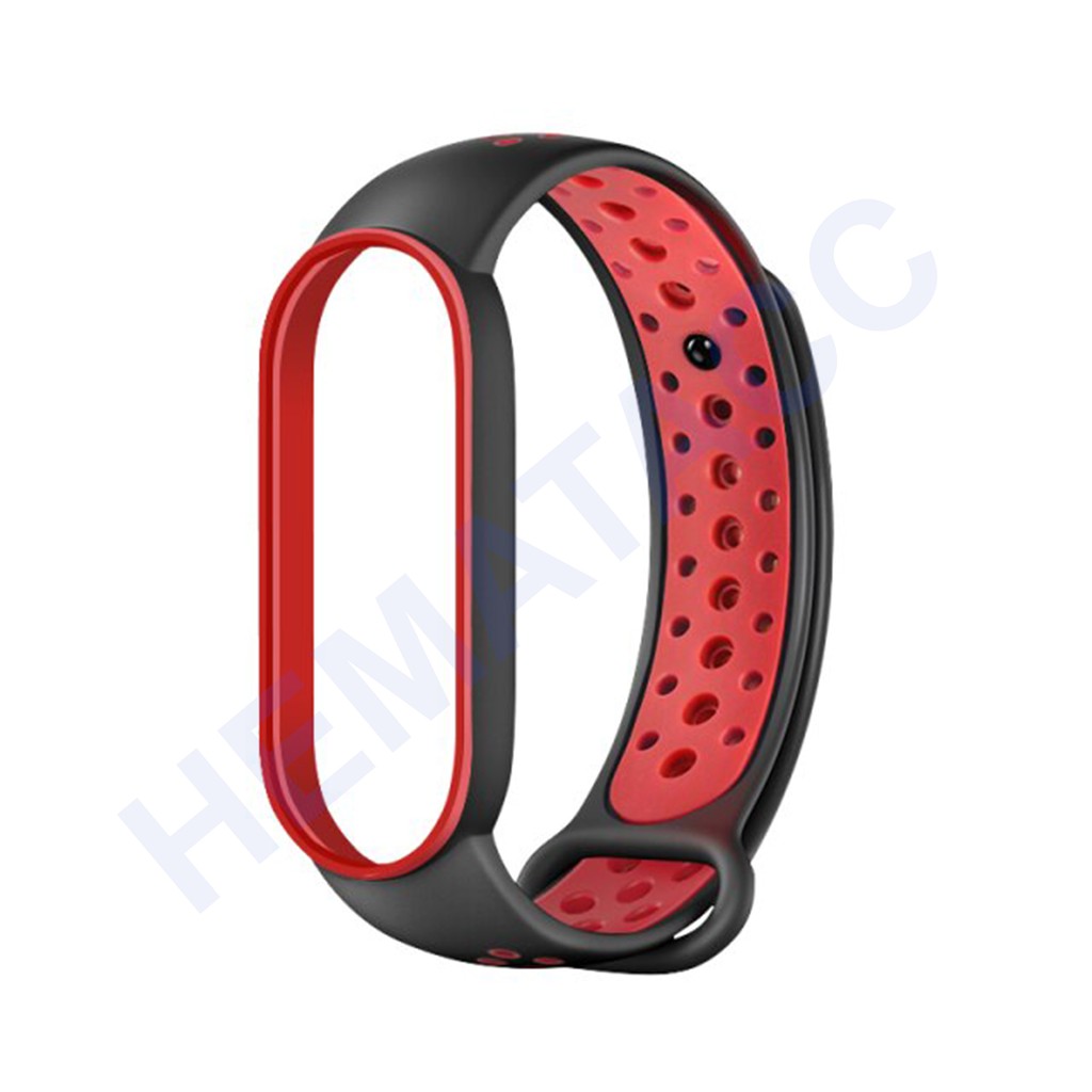 Sporty Strap Mi Band 5 / Mi Band 6 / Tali Jam Sport Xiaomi Mi Band-Hitam Merah