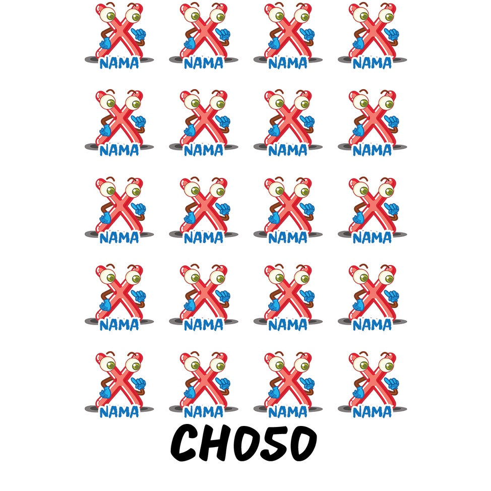 

Sticker Nama Cutting Label Waterproof Tahan Air Huruf 50 (CH050)