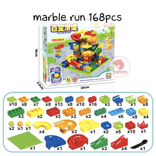 Zoetoys Marble Run 168pcs Marble Race | Duplo Balok Susun Track Slide Ball Race Run Building Brick Maze Block | Mainan Edukasi Anak Bukan Lego