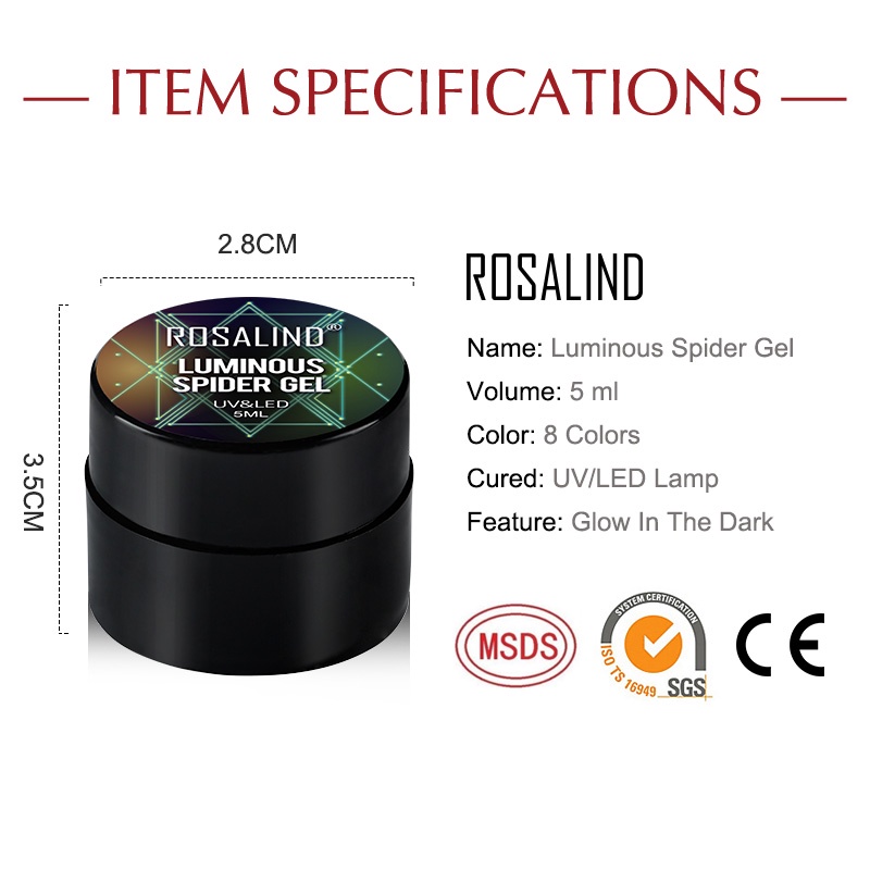 ROSALIND Luminous Spider Gel Nail Polish UV LED Nail Art / Kutek / Cat Kuku/Kutek UV Gel/Gel Nail Polish/Kutek Glow in the dark/Spider Gel