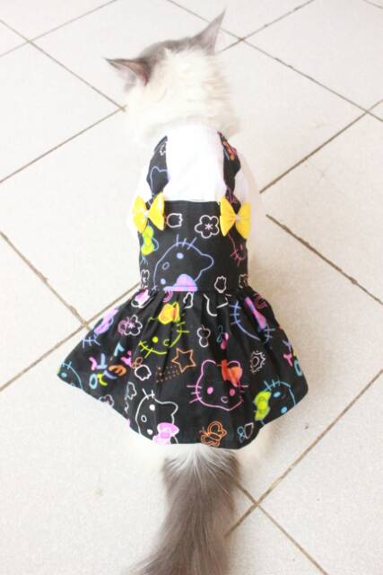 Dress hello kitty hitam lucu dan terlaris / baju kucing murah model dress size S M L XL