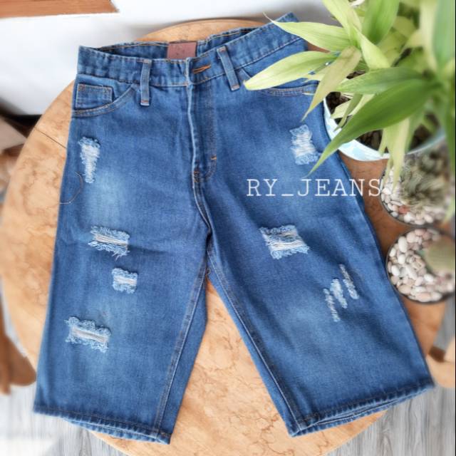 Jeans pendek sobek bioblits celana pendek pria