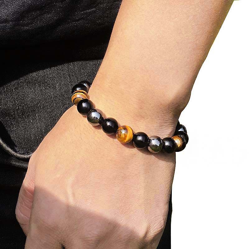 Unisex Obsidian Beads Hematite Yoga Good Luck Gelang Aksesoris Perhiasan Penghilang Stres Penyembuhan Cakra Stretch Adjustable