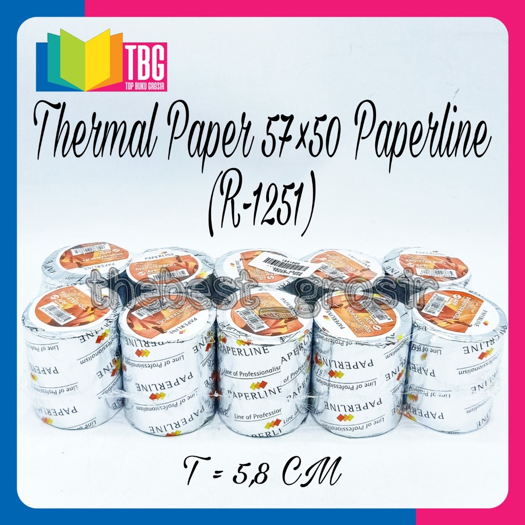 

1 PCS THERMAL PAPER 57X50 PAPERLINE/ KERTAS TERMAL/ KERTAS STRUK KASIR/ KERTAS PRINT KASIR (R-1251)